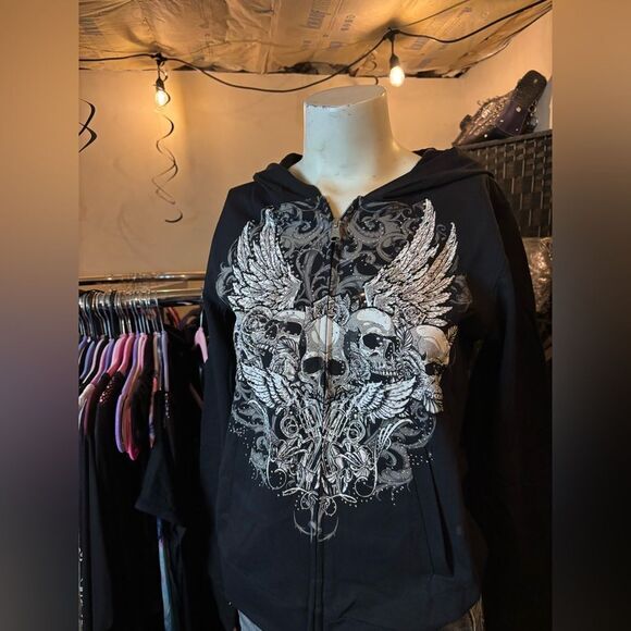 Platinum Plush Tribe Of Skulls Hoodie - Picture 1 of 5